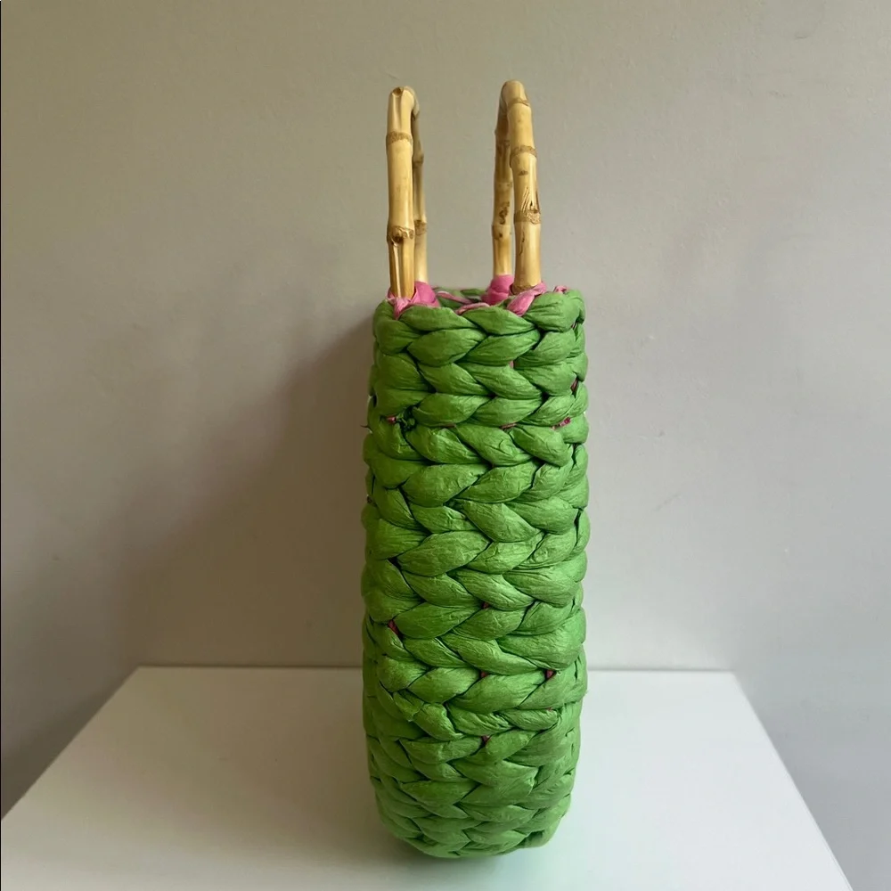Pink and Green Woven Tote Bag - Picture 3 of 10